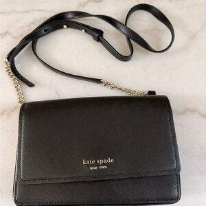 kate spade Black Saffiano Crossbody with Gold Chain